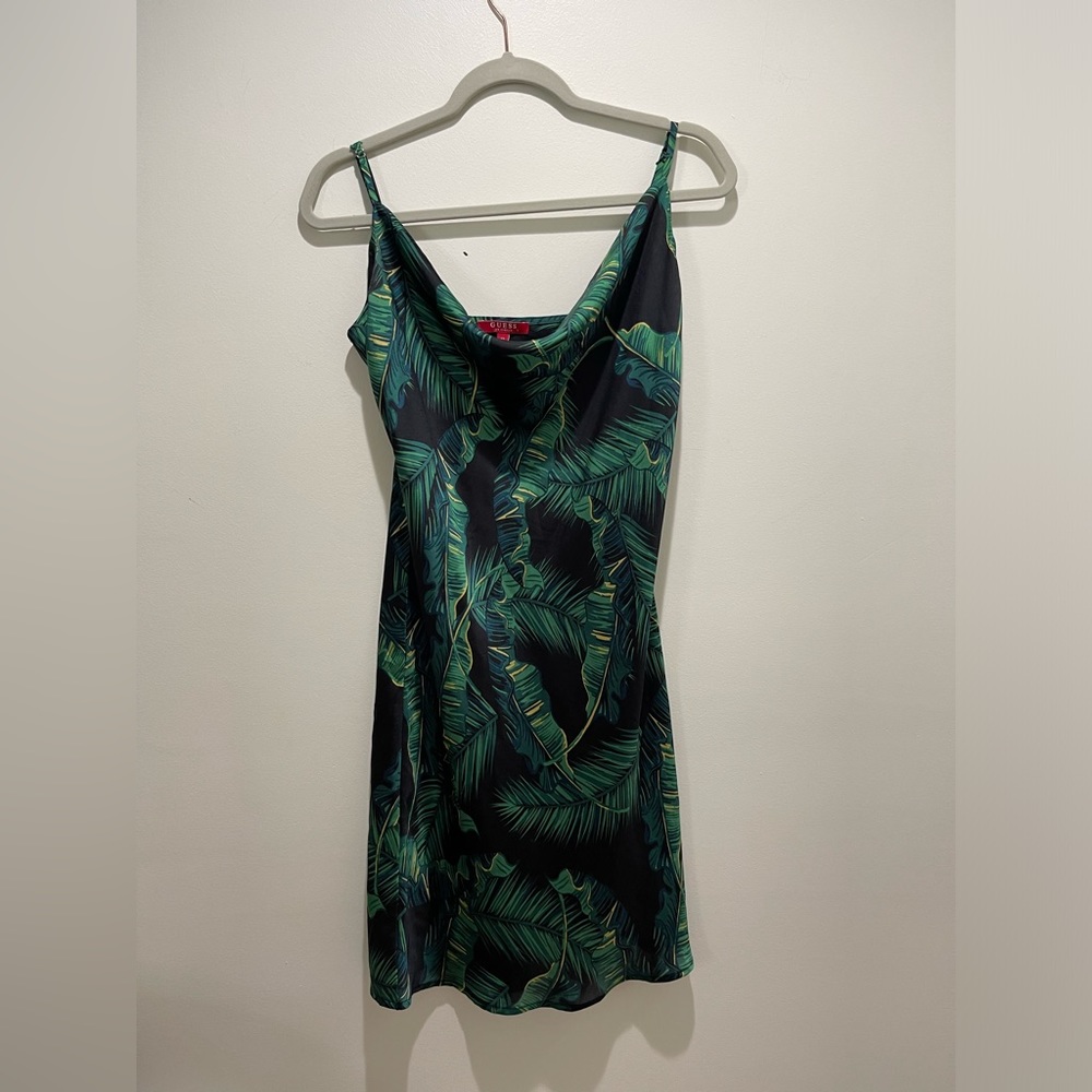GUESS Cowl Neck Monstera Leaf Tropical Dress Size M